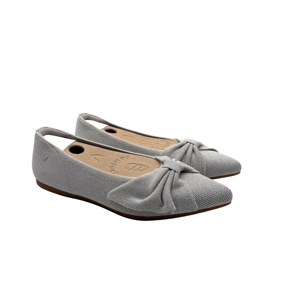 Vivaia Azura pointed-toe Bow Flats Silver Knit Shoes‎ Size 36.5